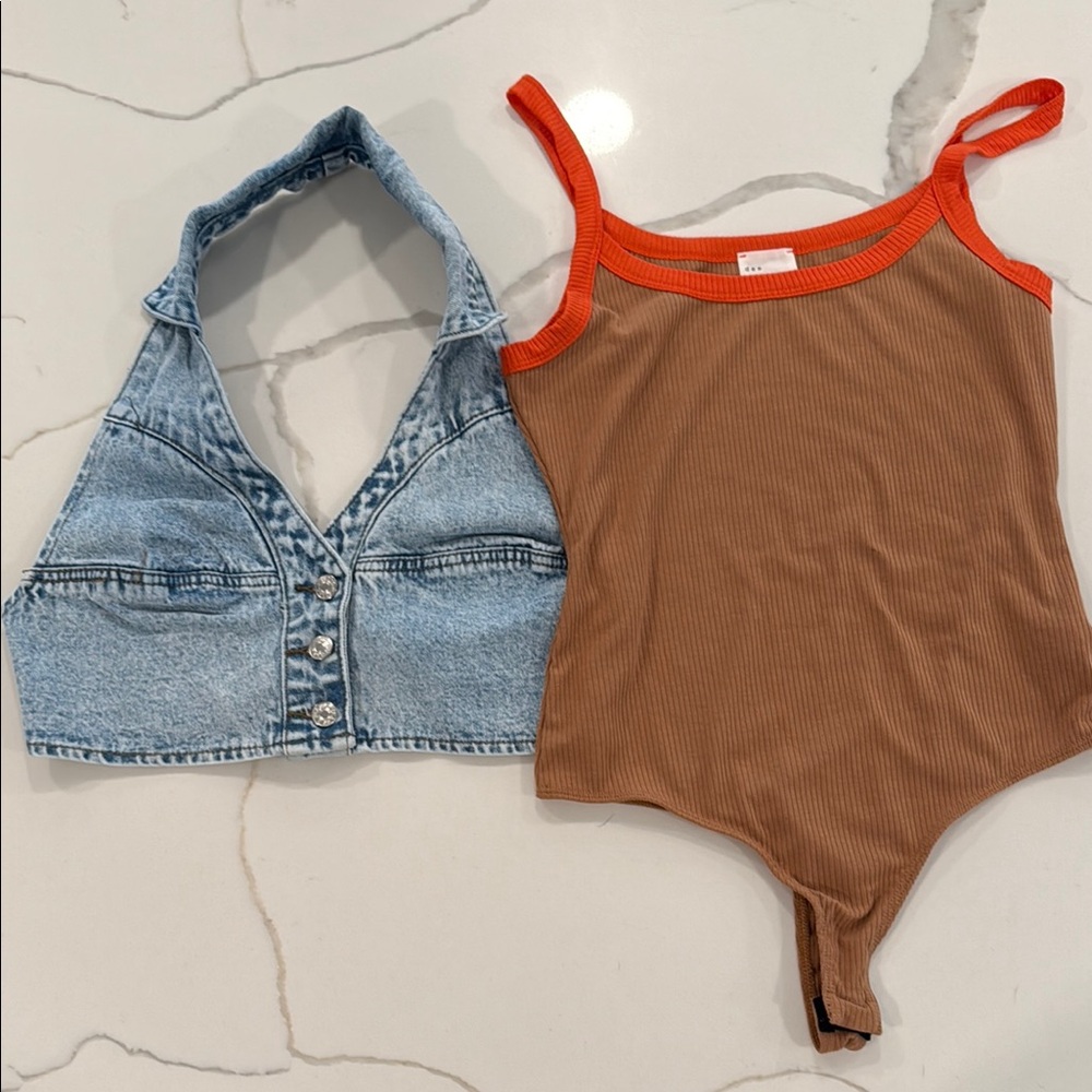 SHEIN Crop denim top and Vici bodysuit
